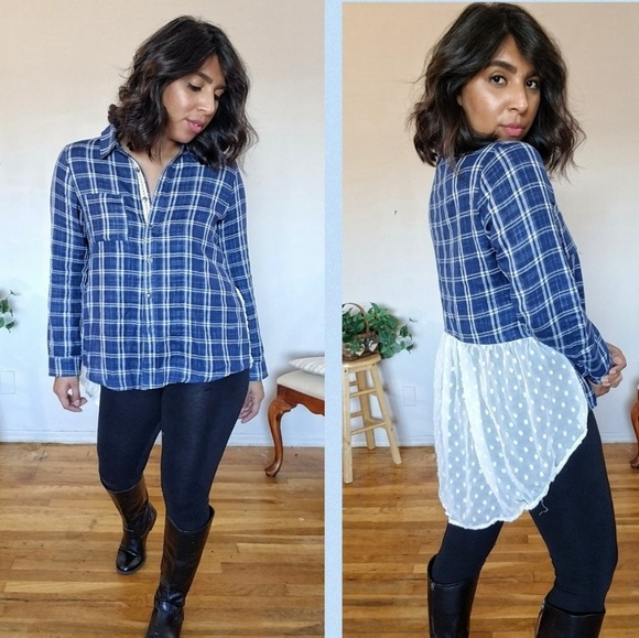 PRETTY IN PLAID BLUE CREAM SHIRT TOP - Picture 10 of 15